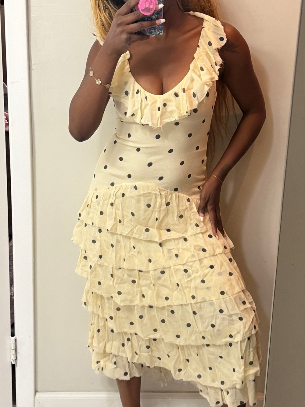 Zara Cream Polka Dot Ruffle Maxi Dress - Picture 8 of 13